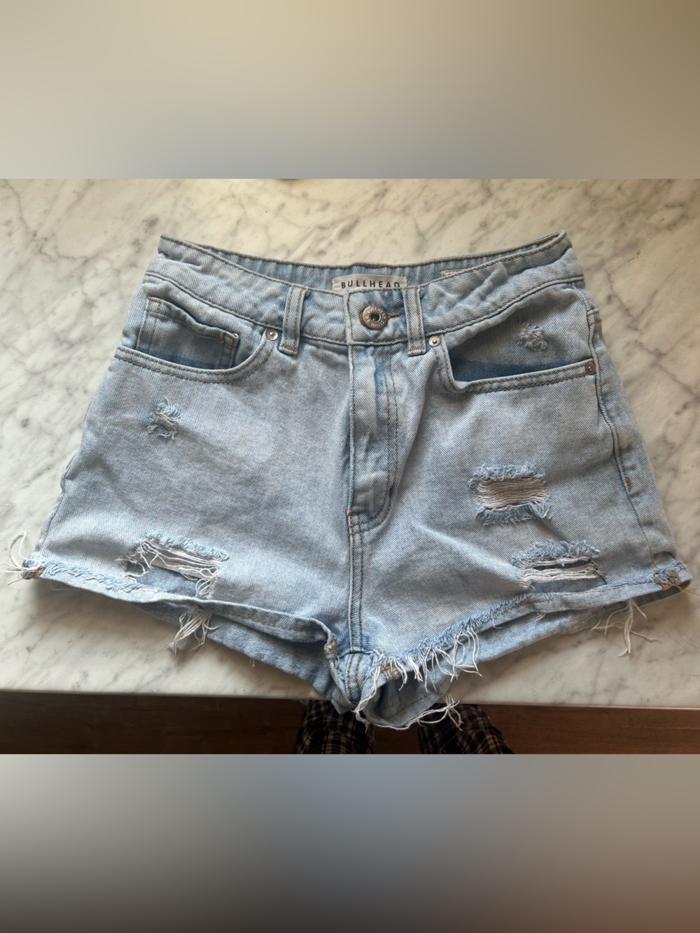 Bullhead High-Rise Light Blue Distressed Denim Shorts Size 5